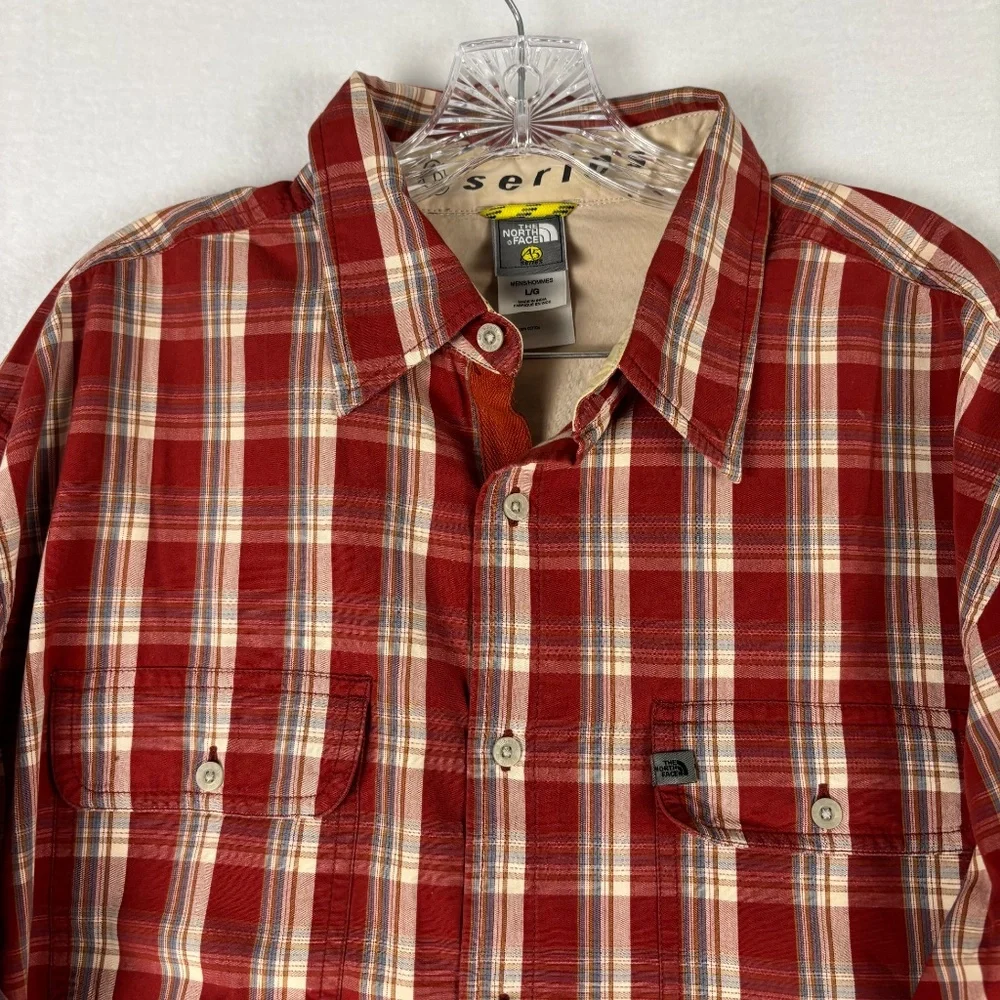 The North Face, Shirt Size L, Red/Gray, A5 Series, Button Up, Plaid, Long Sleeve